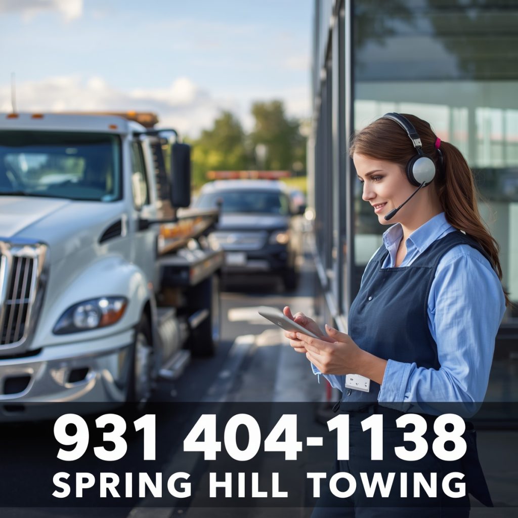 Professional towing operators from Spring Hill Towing Service standing beside a tow truck.